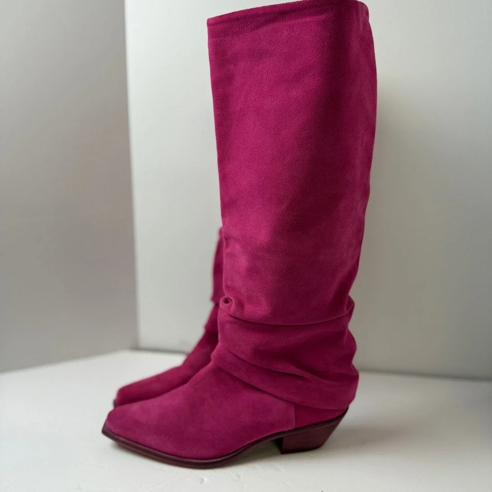 Free People Take Me To Tucson‎ Pink Suede Slouch Boots $350